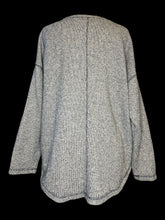 Load image into Gallery viewer, 3X Blue &amp; white woven knit hi-lo sweater w/ scoop neck, &amp; round hem
