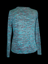 Load image into Gallery viewer, XL Teal, red, &amp; white long sleeve scoop neck hi-lo sweater
