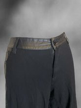 Load image into Gallery viewer, 0X Black taper leg pants w/ pleather details, belt loops, pockets, &amp; zipper/button closure

