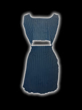 Load image into Gallery viewer, L Black scoopneck striped crop top &amp; skirt set w/ wavy hems, &amp; elastic waist on skirt
