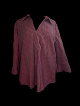 Load image into Gallery viewer, 2X Maroon V neck collared shirt w/ textured stripes, &amp; 3/4 sleeve
