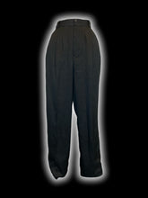 Load image into Gallery viewer, M Vintage black linen blend high waist wide leg pants w/ pockets, belt loops, &amp; two button/zipper closure
