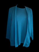 Load image into Gallery viewer, 0X Vintage teal long sleeve scoop neck faux open front cardigan rib knit top
