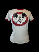 Load image into Gallery viewer, M White, red, &amp; black short sleeve crew neck top w/ faded Mickey Mouse graphic
