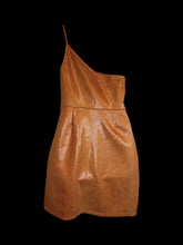 Load image into Gallery viewer, S Burnt orange snakeskin pattern one shoulder sleeveless bodycon dress w/ side clasp/zipper closure

