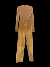 Load image into Gallery viewer, XL NWT Gold brown long sleeve straight cut velvet mock turtleneck jumpsuit w/ partial zipper closure, kangaroo pocket, elastic waist, &amp; pockets
