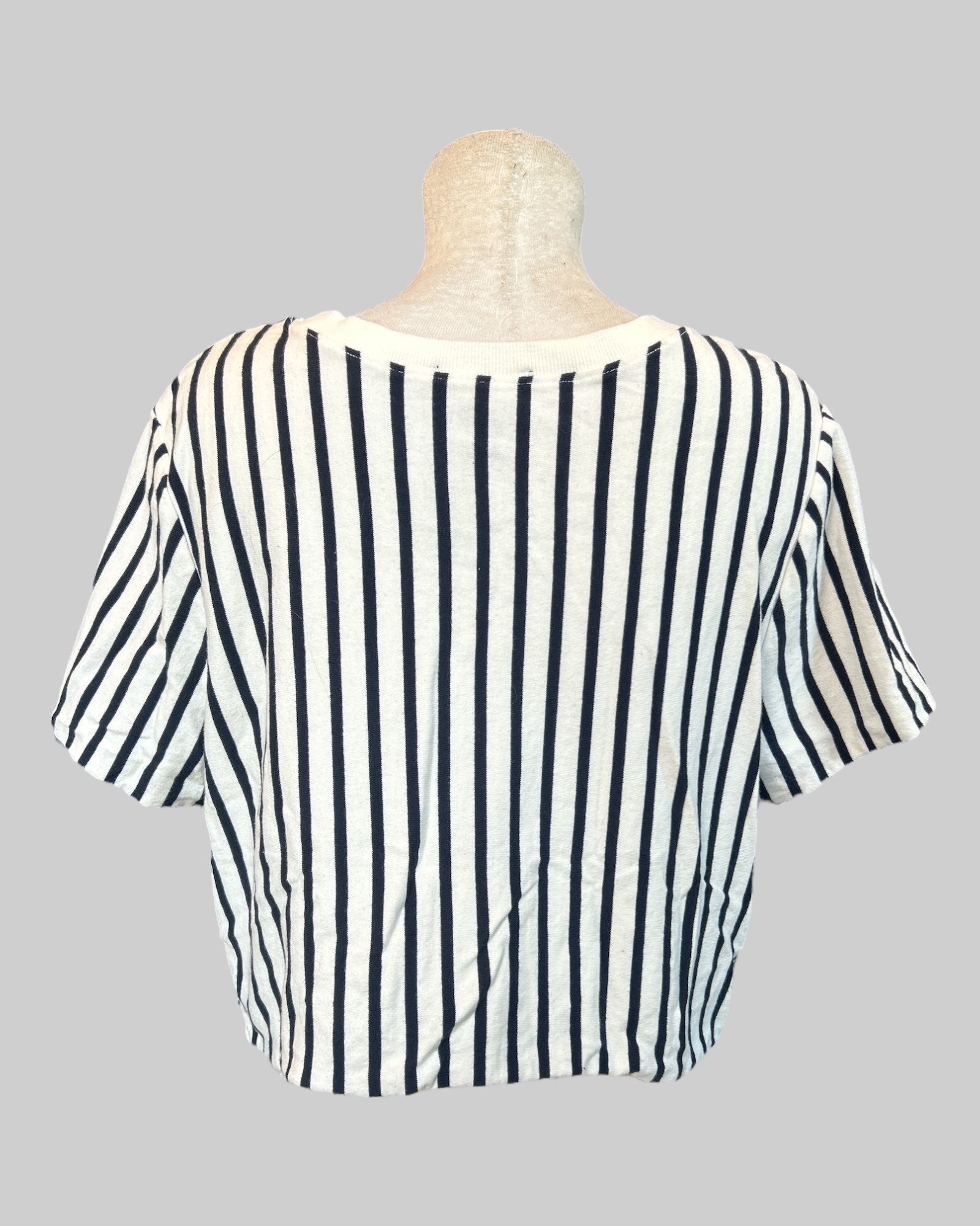 2x $9 black and white striped tie cropped top