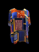 Load image into Gallery viewer, 4X Vintage Colorblock velvet scoopneck top w/ gold floral pattern, faux stitch design, &amp; collar lining,

