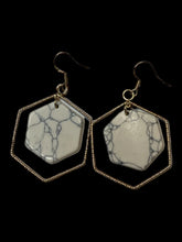 Load image into Gallery viewer, Hexagonal gold-like frame &amp; white marble hexagon plate wire hook earrings

