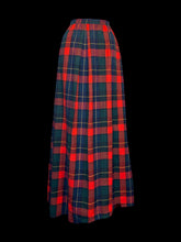 Load image into Gallery viewer, M Vintage Pendleton red, green, &amp; blue plaid wool maxi skirt w/ single pocket, &amp; button closure
