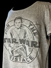 Load image into Gallery viewer, 0X Heathered grey scoop neck tee shirt w/ chest pocket, &quot;Star Wars Join The Resistence&quot; text, &amp; character graphic
