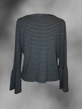 Load image into Gallery viewer, 0X Black &amp; grey stripe rib knit bell sleeve scoop neck crop top
