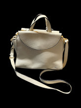 Load image into Gallery viewer, White crossbody frame bag w/ removable strap, handles, outer magnetic snap pockets, inner zipper pocket, &amp; separators
