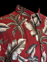 Load image into Gallery viewer, 2X Vintage 80s maroon short sleeve button-up top w/ grey leaf pattern
