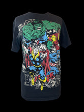 Load image into Gallery viewer, L Navy blue short sleeve top w/ “Marvel” graphic
