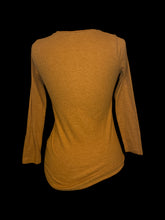 Load image into Gallery viewer, S Mustard yellow scoop neck rib knit 3/4 button down long sleeve top
