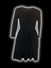 Load image into Gallery viewer, S Black 3/4 sleeve scoop neck a-line knit dress w/ various knit patterns
