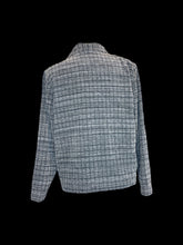 Load image into Gallery viewer, 0X Vintage grey &amp; black windowpane plaid 3/4 sleeve button down blazer w/ folded collar, shoulder pads, folded cuffs, &amp; pockets
