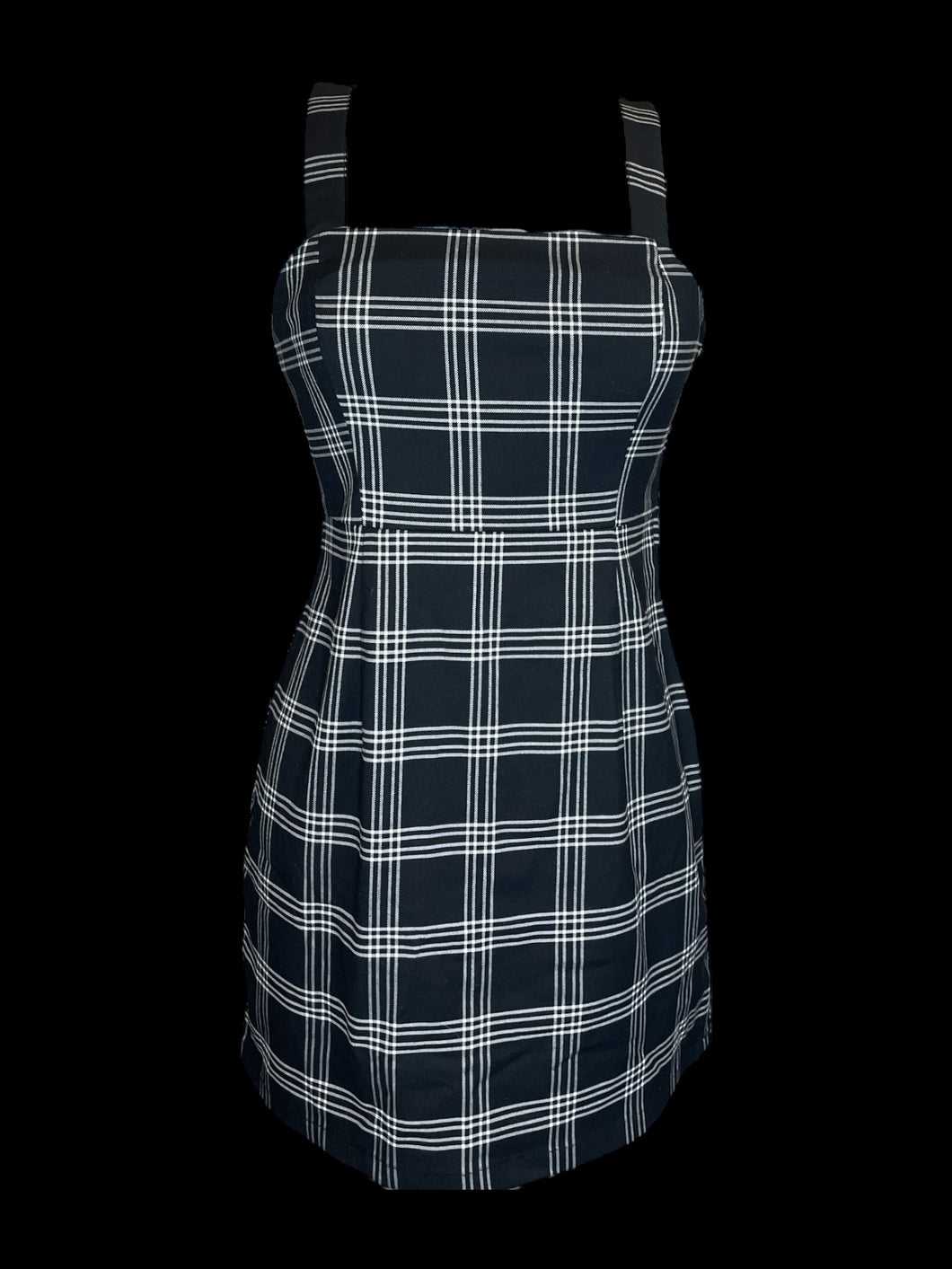S Black & white gingham sleevless dress w/ back zipper closure