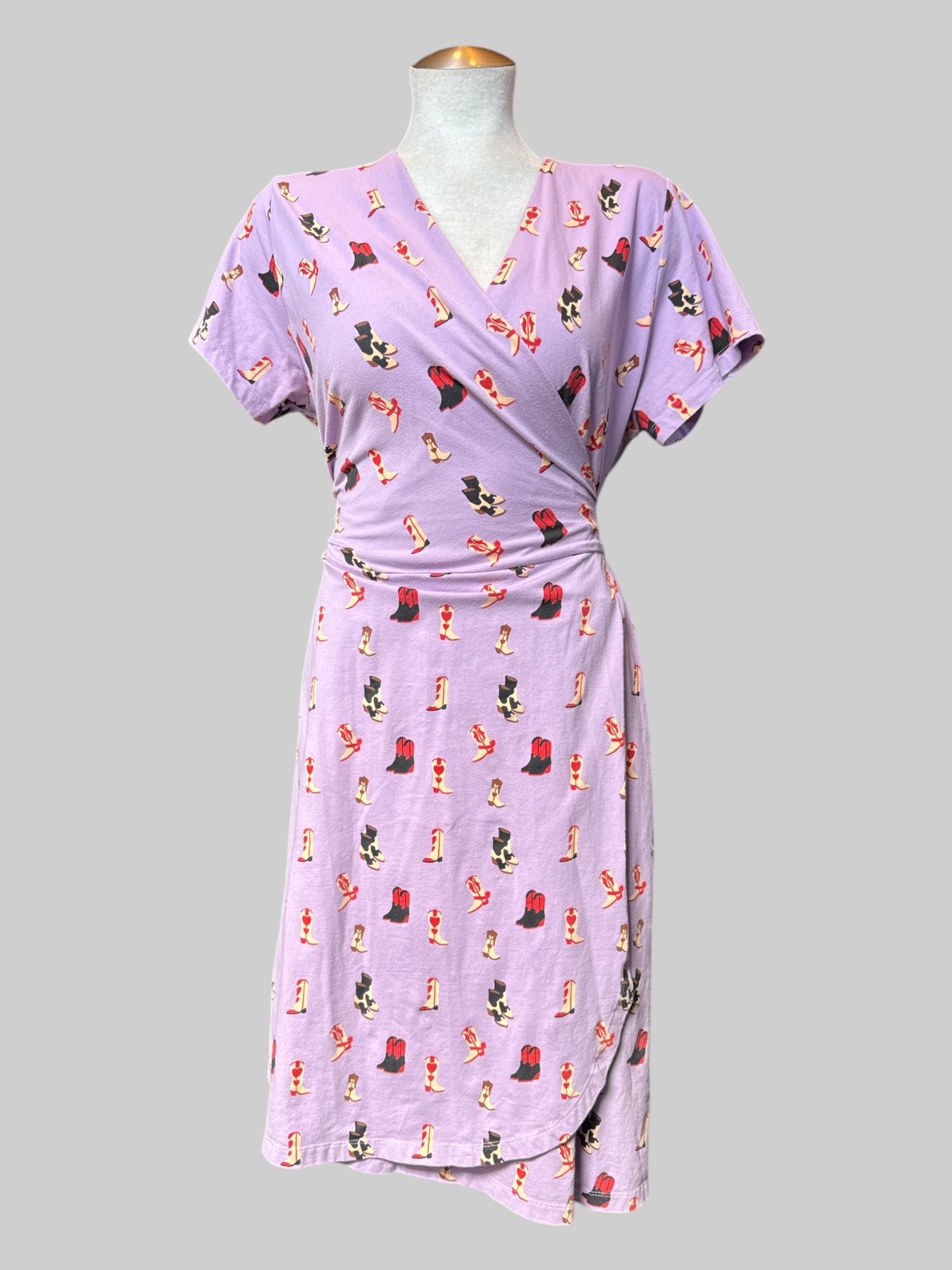 0X purple cowboy print wrap dress