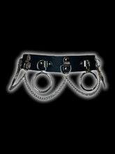 Load image into Gallery viewer, S Black pleather waist belt w/ silver-like chains, d-rings, &amp; o-rings
