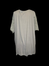 Load image into Gallery viewer, 2X Light blue short sleeve lace v-neckline top w/ lace cutout, &amp; lace sleeves
