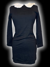 Load image into Gallery viewer, M NWT Black &amp; white long sleeve dress w/ ruffle Peter Pan collar &amp; zipper closure
