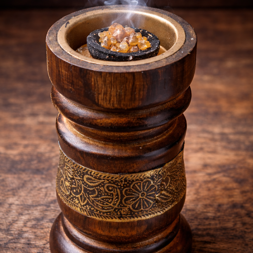 Round Wooden Charcoal Resin Incense Burner