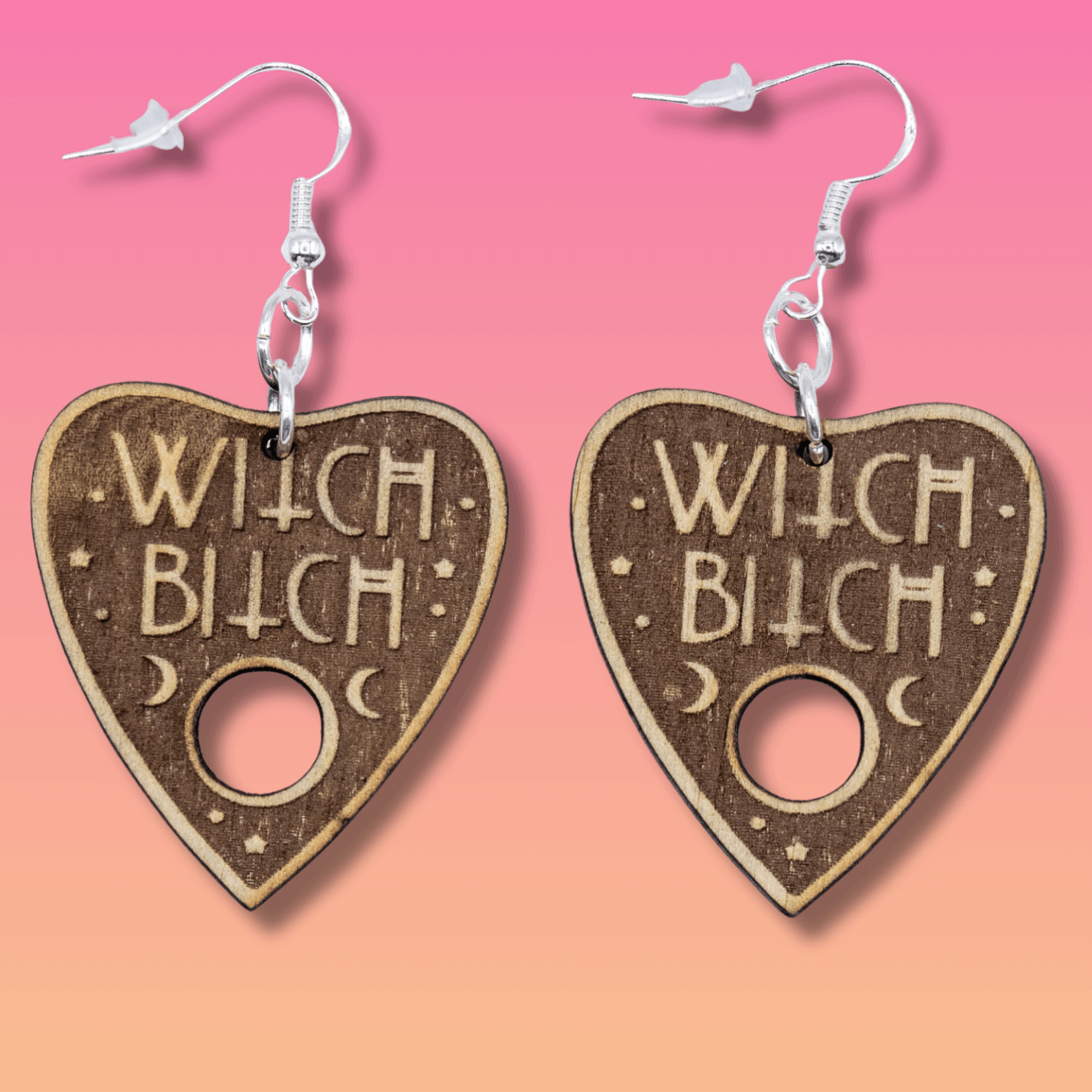 Witch Bitch Planchette Wooden Earrings