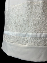 Load image into Gallery viewer, L White sleeveless midi dress w/ lace details, satin-like stripes, &amp; keyhole button/zipper closure
