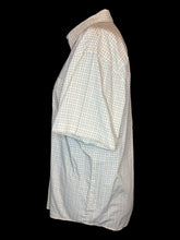 Load image into Gallery viewer, 2X Off-white short-sleeve button-up top w/ black &amp; beige check pattern
