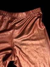 Load image into Gallery viewer, XXS Burgundy pleather flare leggings w/ elastic waist
