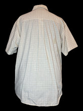 Load image into Gallery viewer, 2X Off-white short-sleeve button-up top w/ black &amp; beige check pattern
