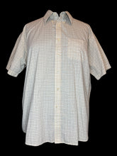 Load image into Gallery viewer, 2X Off-white short-sleeve button-up top w/ black &amp; beige check pattern
