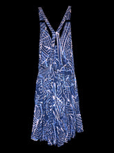 Load image into Gallery viewer, XS Purple, blue, &amp; pink sleeveless romper w/ crossed halter straps, &amp; wide legs
