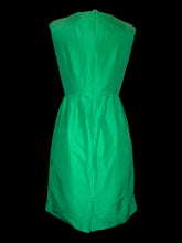 Load image into Gallery viewer, M Green sleeveless a-line dress w/ back slit on hem, satin-like lining, pockets, &amp; clasp/zipper closure
