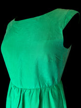 Load image into Gallery viewer, M Green sleeveless a-line dress w/ back slit on hem, satin-like lining, pockets, &amp; clasp/zipper closure
