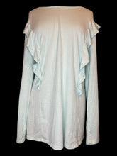Load image into Gallery viewer, 5X Light blue long sleeve knit top w/ scoop neckline, ruffle details, &amp; pearl accents
