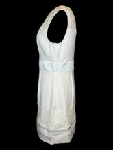 Load image into Gallery viewer, L White sleeveless midi dress w/ lace details, satin-like stripes, &amp; keyhole button/zipper closure
