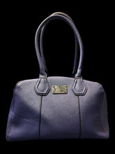 Load image into Gallery viewer, Indigo Nine West bowling ball bag w/ beige lining, silver-like hardware, &amp; inner pockets
