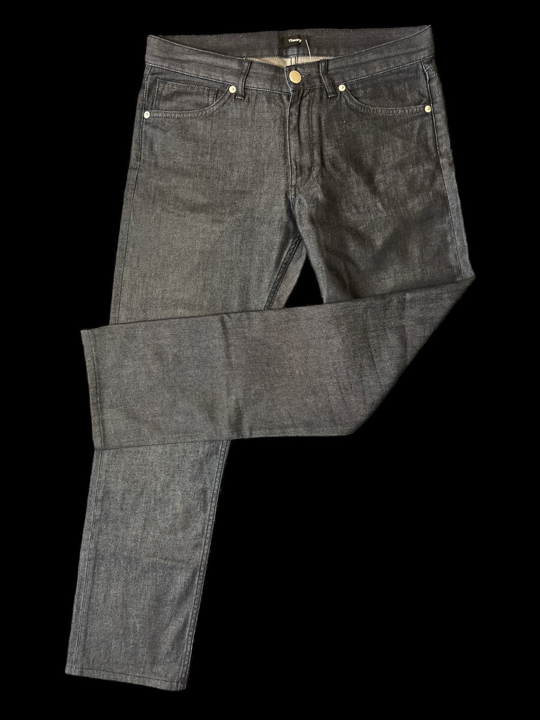 M Dark grey cotton pants w/ straight legs, pockets, & button/zipper closure