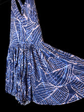 Load image into Gallery viewer, XS Purple, blue, &amp; pink sleeveless romper w/ crossed halter straps, &amp; wide legs

