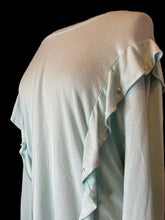 Load image into Gallery viewer, 5X Light blue long sleeve knit top w/ scoop neckline, ruffle details, &amp; pearl accents
