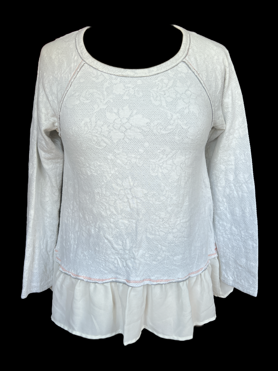 M Vintage white soft lacey sweater top w/ mesh bottom