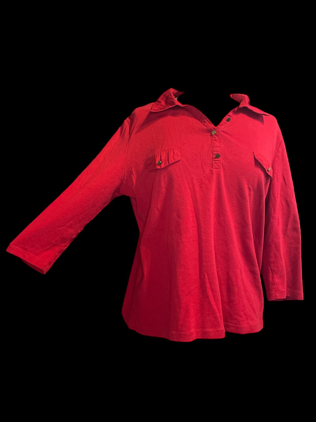 3X Red 3/4 sleeve polo top w/ mock buttons