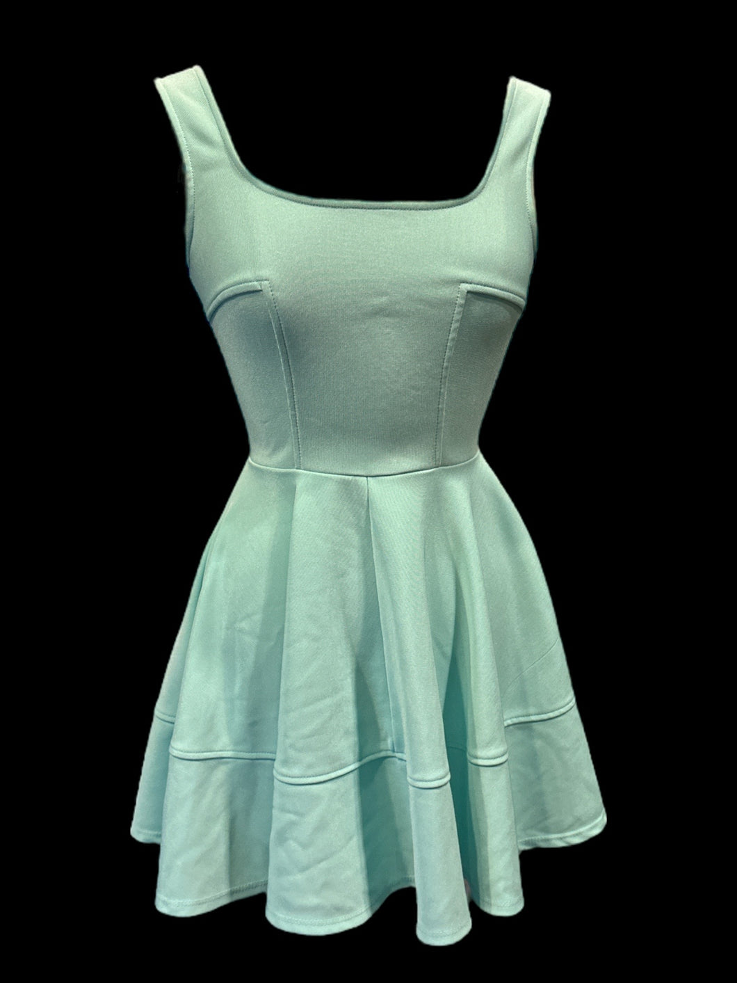 XXS Aqua sleeveless a-line dress w/ paneling details, & zipper closure