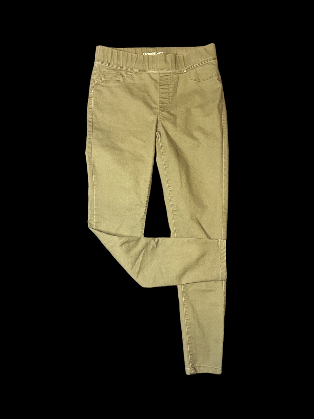 XXS Olive green pants w/ elastic waist, faux front pockets, & real back pockets