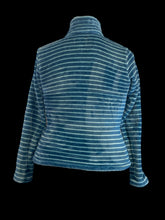 Load image into Gallery viewer, M Blue fuzzy striped quarter zip sweater w/ turtle neck
