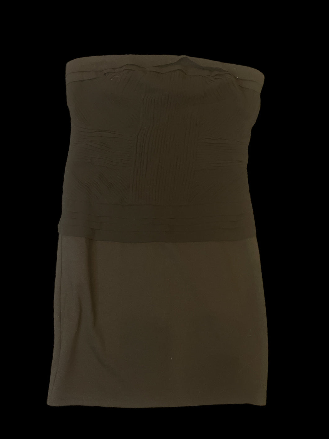 XS Black bodycon dress w/ pleated paneling, & zipper closure