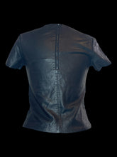 Load image into Gallery viewer, S Pleather short sleeve top w/ paneling, &amp; back zipper closure
